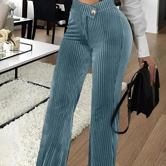 Elegante calça casual quente feminina, versátil, com listras soltas, roupa feminina Y2K, moda inverno e outono, 2023