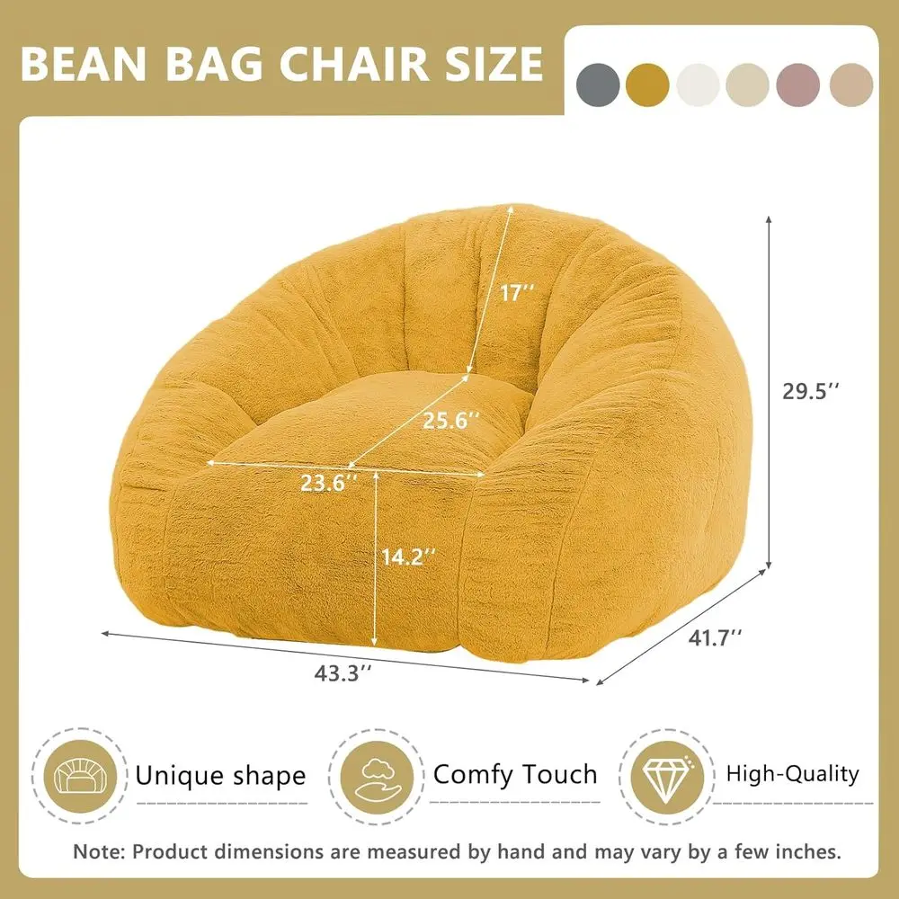كرسي كيس فول من الفرو الصناعي الناعم كبير الحجم للبالغين، أريكة قراءة كبيرة مريحة لغرفة المعيشة وغرفة النوم والنوم، أصفر
