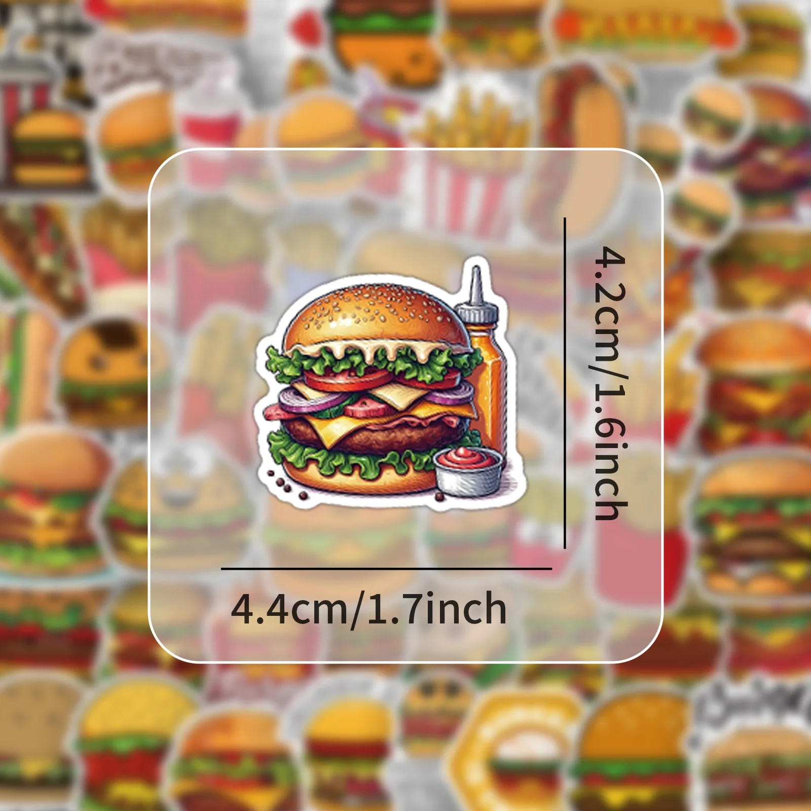 54PCS Burger and French Fries Stickers Cartoon Food Style Water Cup Notebook Phone Laptop Decals Children's Reward Stickers