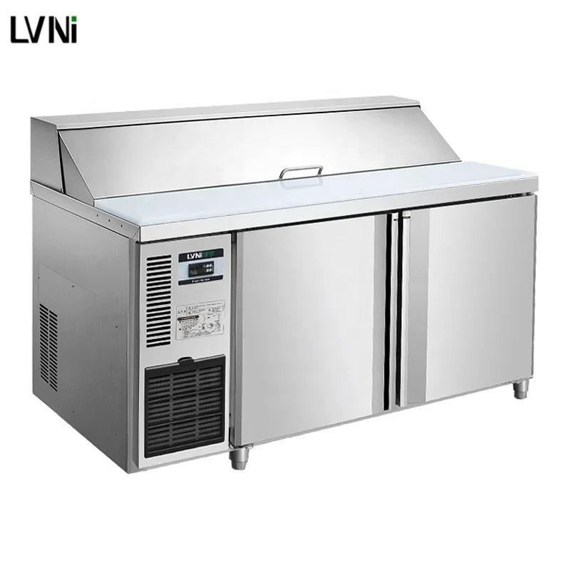 Commercial Stainless Steel Salad Prep Fridge Workbench Display Counter With Air Cooling Mode 3-Door Digital Control