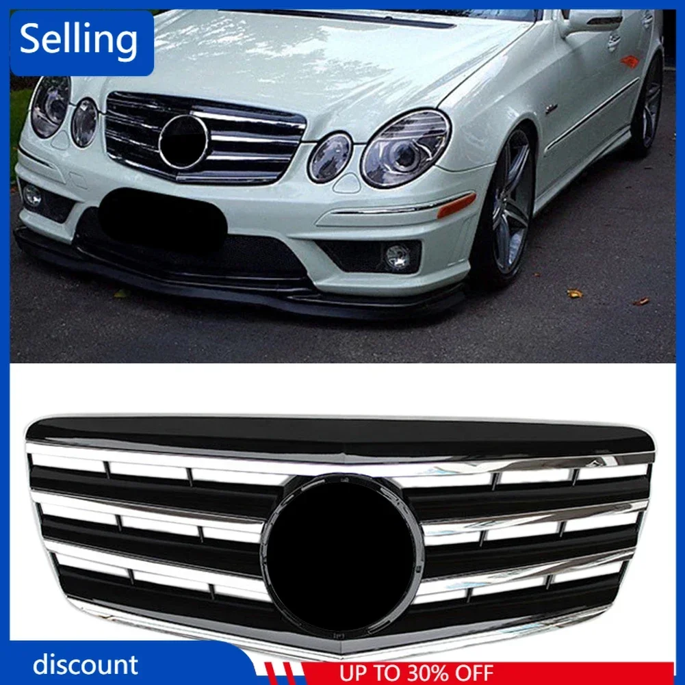 Car Upper Grill Front Grille For Mercedes Benz  E Class W211 E320 E350 E500 2007 2008 2009 Chrome Black ABS with Emblem Star