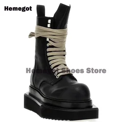 Men Leather Boots Round Toe Lace Up Streetwear Height Increasing Men's Shoes Niche New Arrival Neutral Trendy Handmade Boots