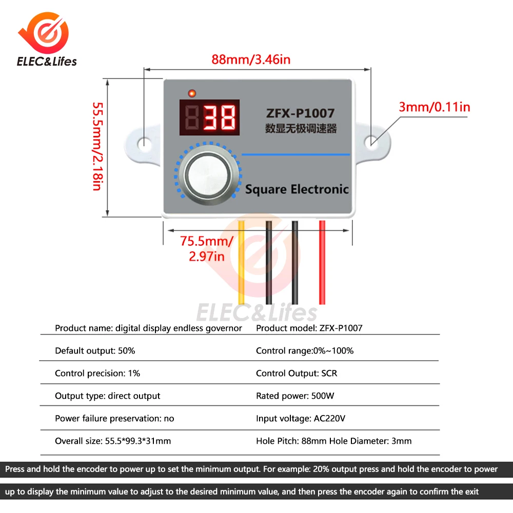 AC 220V 500W Infinite Speed Controller 0-100% Adjustable Pwm Motor Reducer Suitable For Dimming/Voltage/Temperature Control