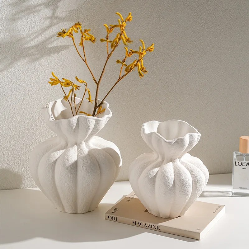Wabi Sabi Style Wide Mouthed Retro Textured Ceramic Vase for Home Decoration