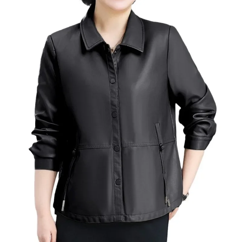 Leather Jacket for Women, Thin Style, Western Fashion, Short Button Up Clothes, Korean Version, Spring and Autumn