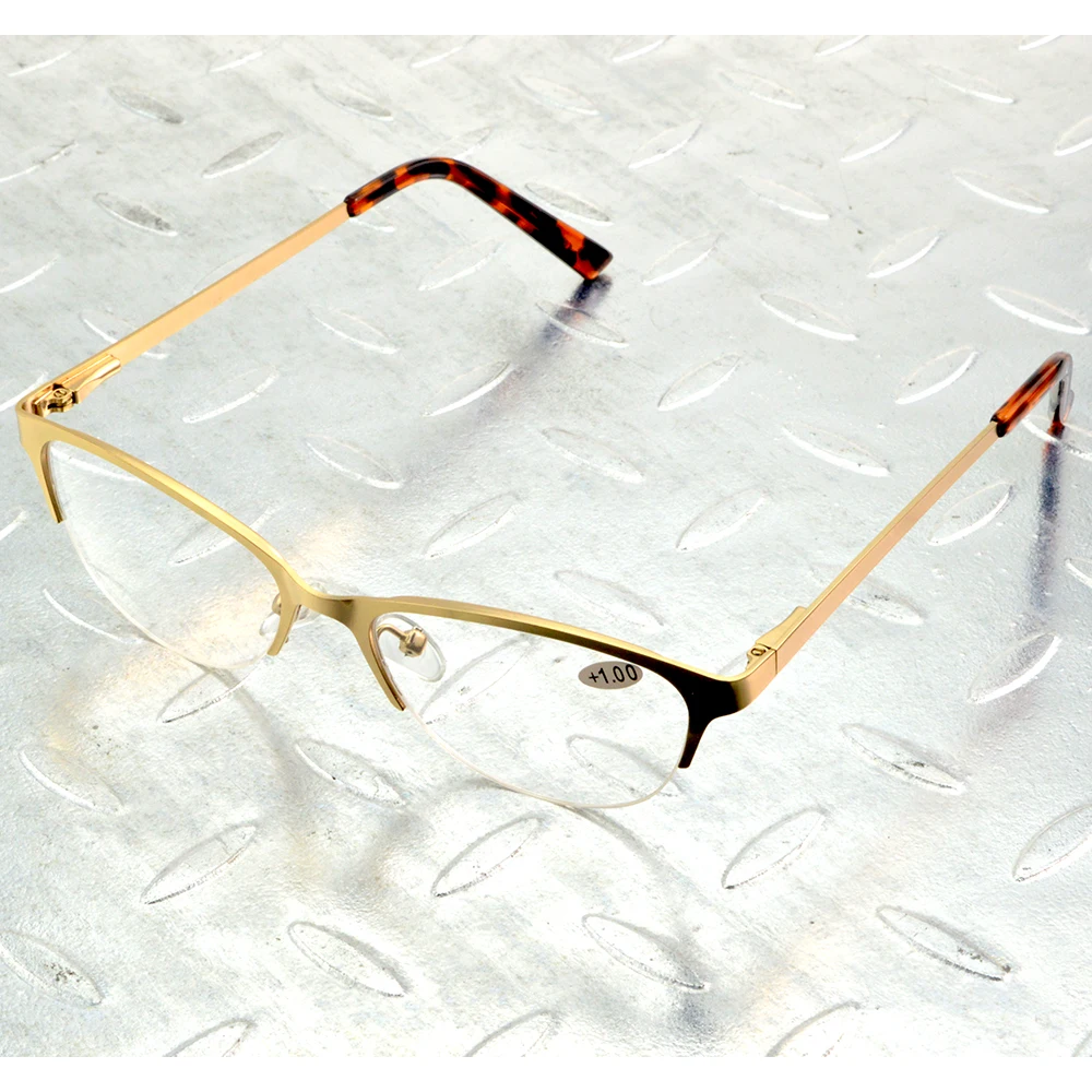 High-grade Alloy Gold Color Half-rim Round Spring Hinge Women Reading Glasses +0.75 +1 +1.25 +1.5 +1.75 To +4