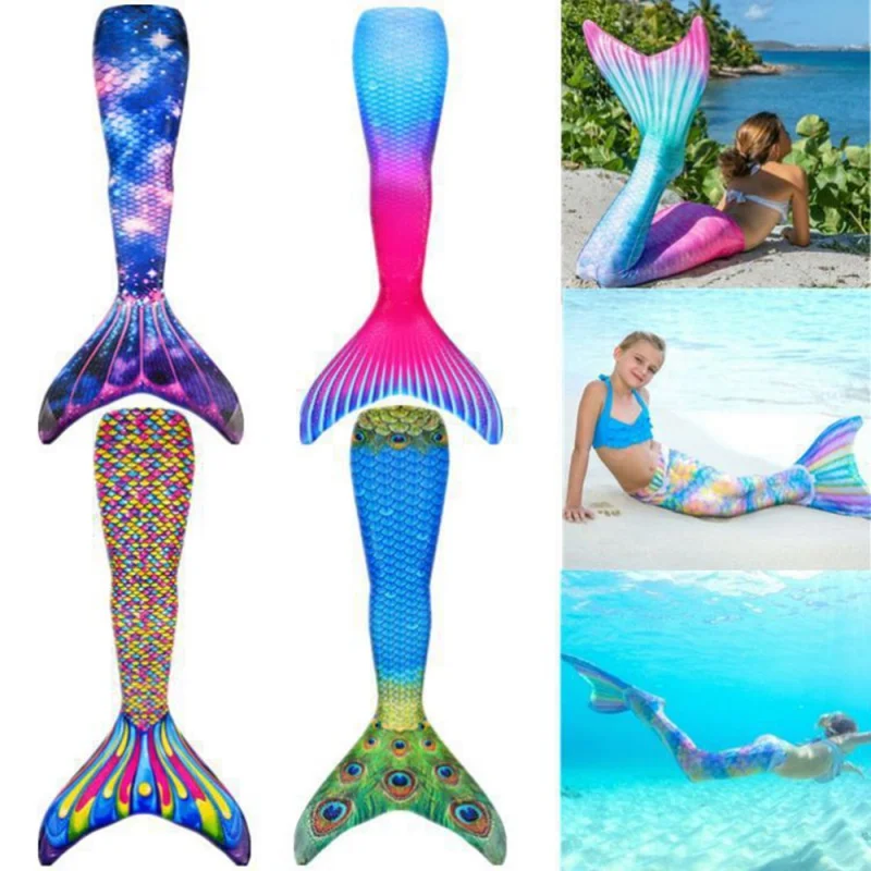 Women Girls Mermaid Tails Swimsuit Bathing Beach Swimmable Flower Mermaid Costume No Monofin Swimwear Queue De Sirene Clothes