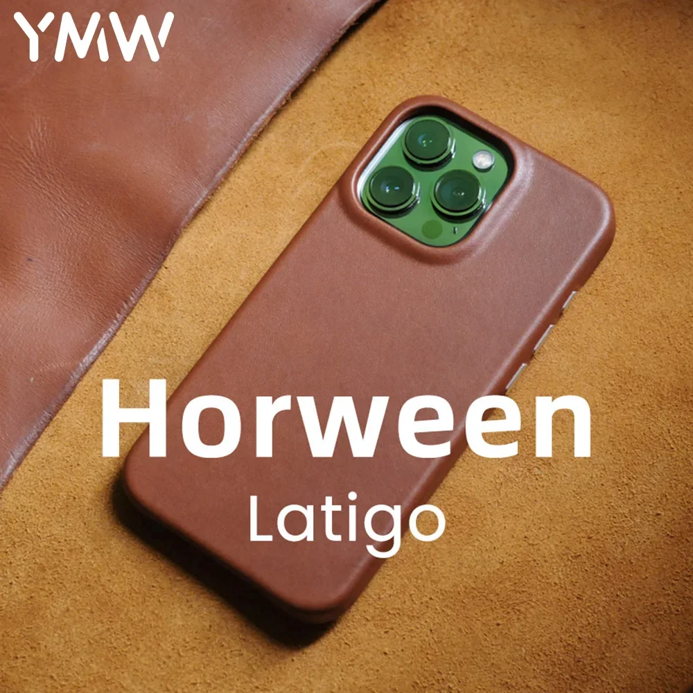 YMW Horween Handmade Genuine Leather Case for iPhone 14 15 Pro Max 13 Luxury Business Vegetable Tanned Cowhide Phone Cover