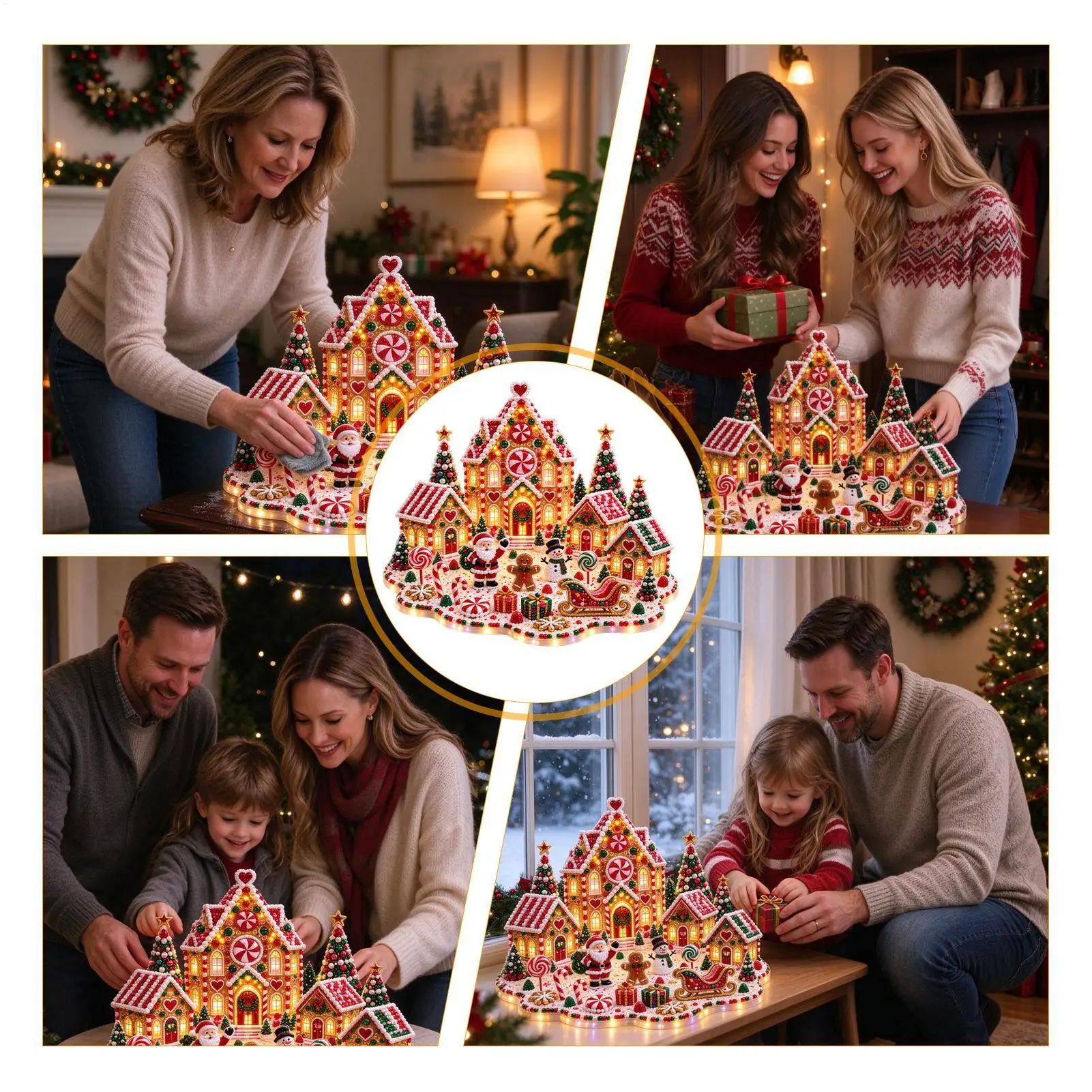 Christmas Bead Art Cute Santa Gingerbread Man DIY Decoration Christmas Village Houses Gem Art Kit For Entranceway Windowsill
