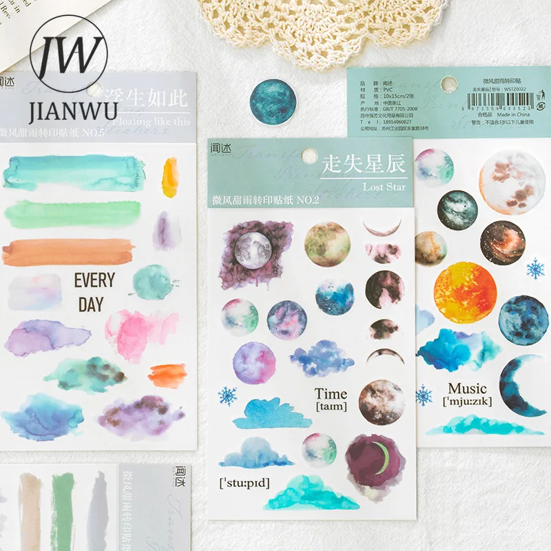 JIANWU 2 Pcs Art Flowers Journal Decoration Transfer Sticker DIY Album Diary Scrapbooking Material Collage Sticker Stationery