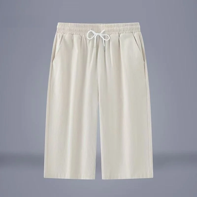 

Summer Thin Linen orts Men's Loose Casual Sports Beach Pants Five-Quarter Trendy Straight Leg Medium-Length Casual Pants