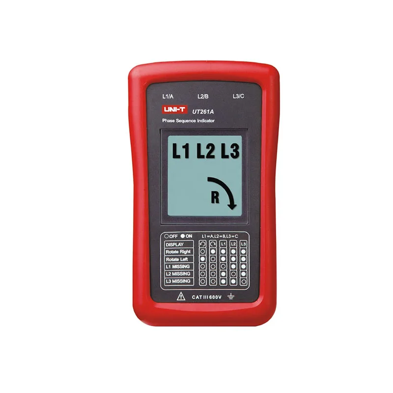 

UNI-T UT261A 40 В ~ 690 В 15 Гц ~ 400 Гц Заводская цена Легкий вес Тестер последовательности фаз и индикатора вращения двигателя