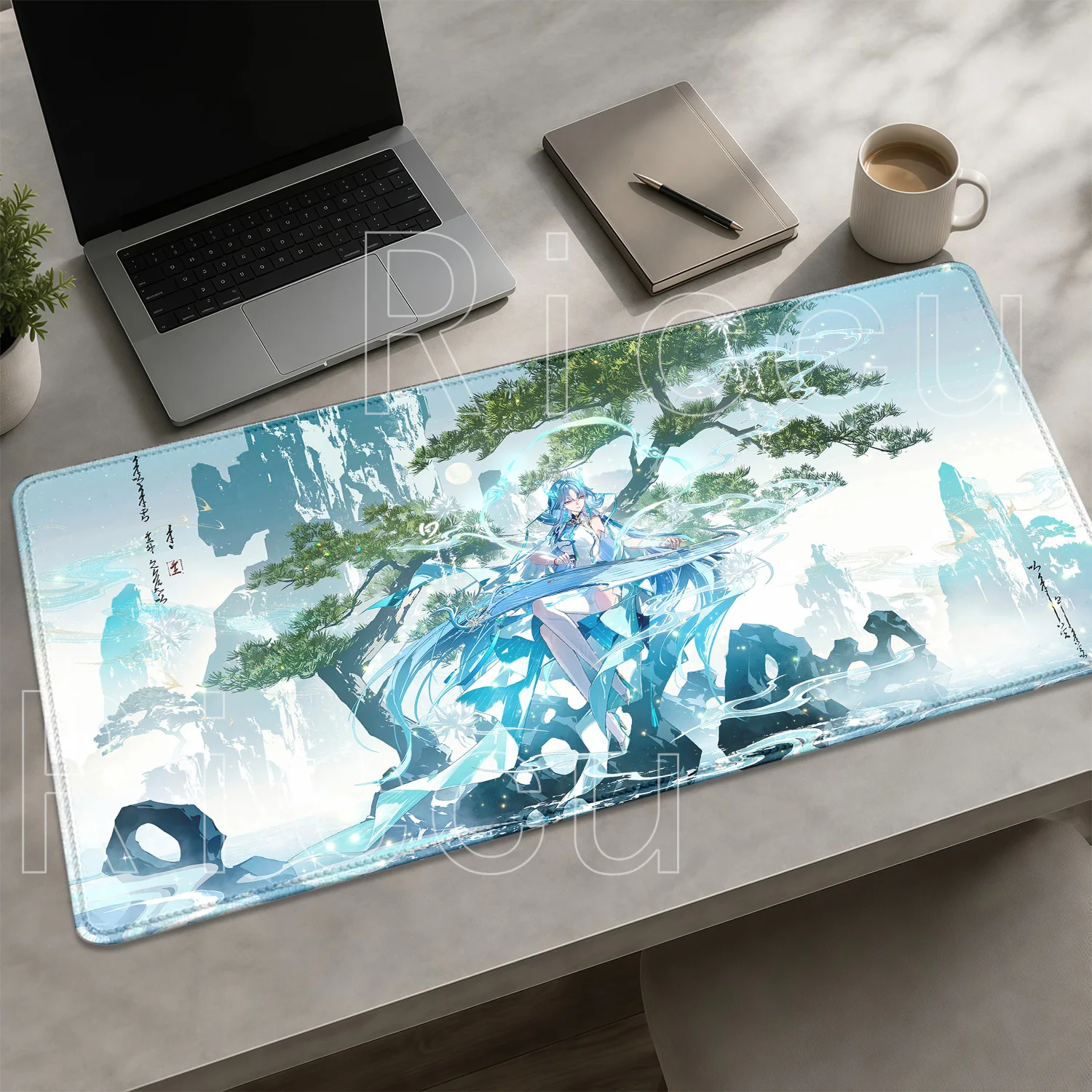 HD Printing Qingxiao Wuthering Waves Overlock Mousepad Large Gaming Keyboard Non-slip Base Mousepad Offices Anime Girl Desk Mat