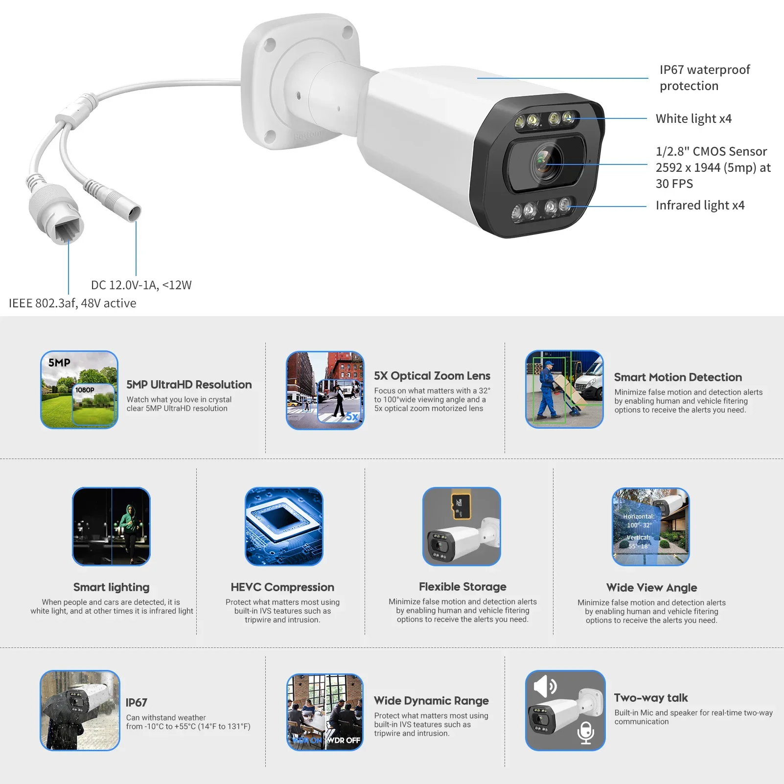 Hikvision Compatible 5MP 8MP Bullet IP Camera 5X Zoom Color Night for Hikvision Compatible Audio Human Vehicle Detect Home CCTV