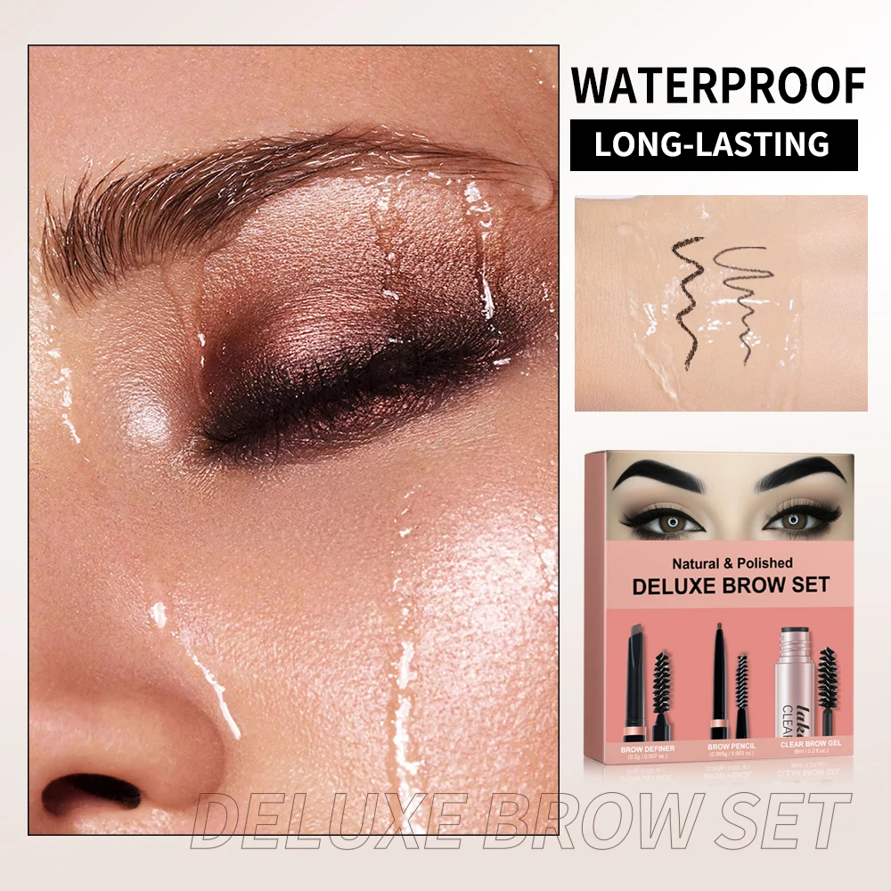 Zestaw do brwi: automatyczna kredka i żel, dwustronna, długotrwała, naturalna, wodoodporna, ultra cienka, trójkątna kredka do makijażu brwi.