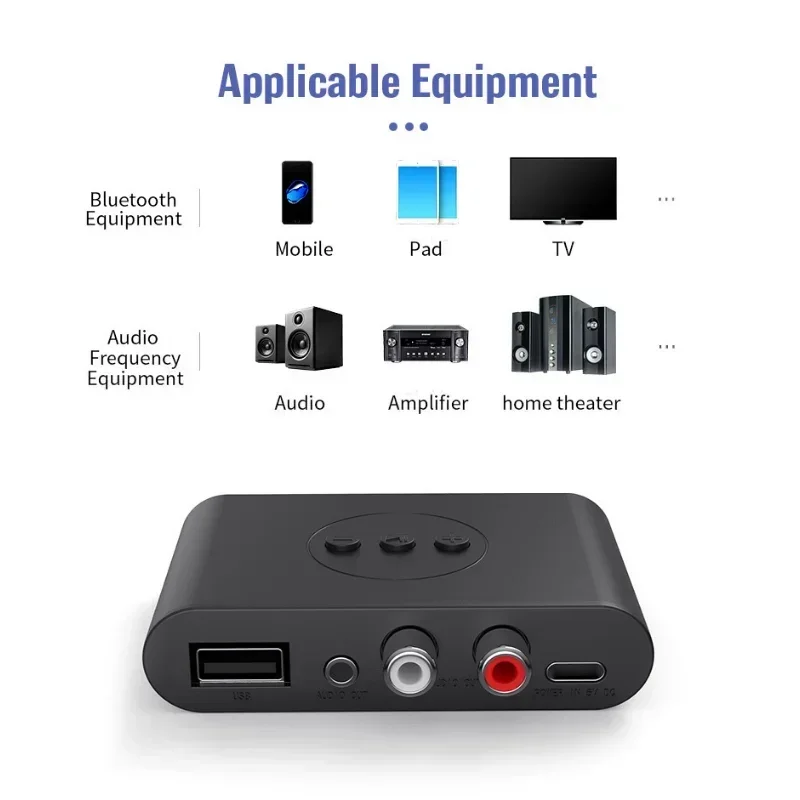 Bluetooth 5.0 Audio-ontvanger NFC U Disk RCA 3,5 mm AUX USB Stereo Muziek Draadloze adapter met microfoon voor carkit Luidsprekerversterker