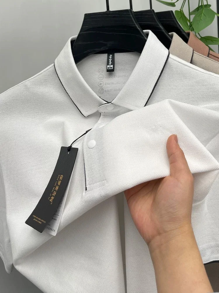 جودة عالية 100٪ قطن بلون قصير الأكمام قميص بولو زر فريد الرجال الصيف تنفس الراحة الملمس التلبيب تي شيرت