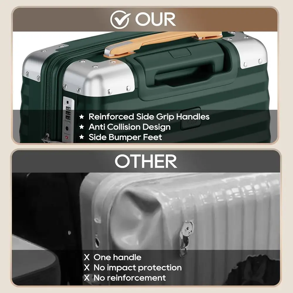 20 Lightweight Hardshell Spinner Suitcase, TSA Lock, Anti-Scratch Corners, Green