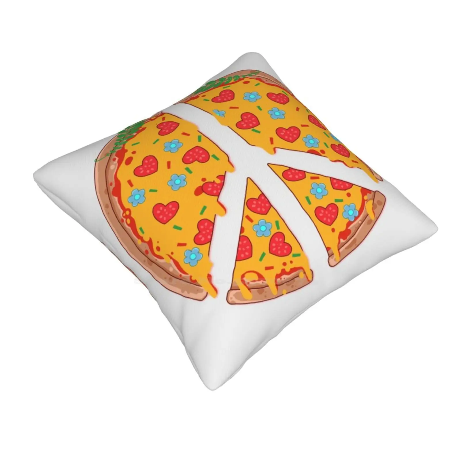 Peazza , Love And Joy Pillow Cover Hug Pillowcase Cheese Pepperoni Mushroom Symbol Logo Psychedelic Food Pizza Lover Geek Nerd