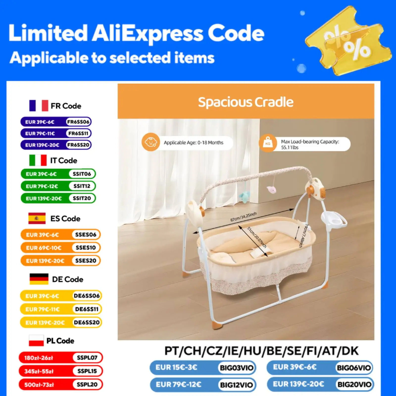 

Electric Baby Crib Cradle, 0-18 MonthsInfant Bed Auto Swing with Remote Control&Music,25KG/55LBS Capacity,Foldable Baby Bassinet