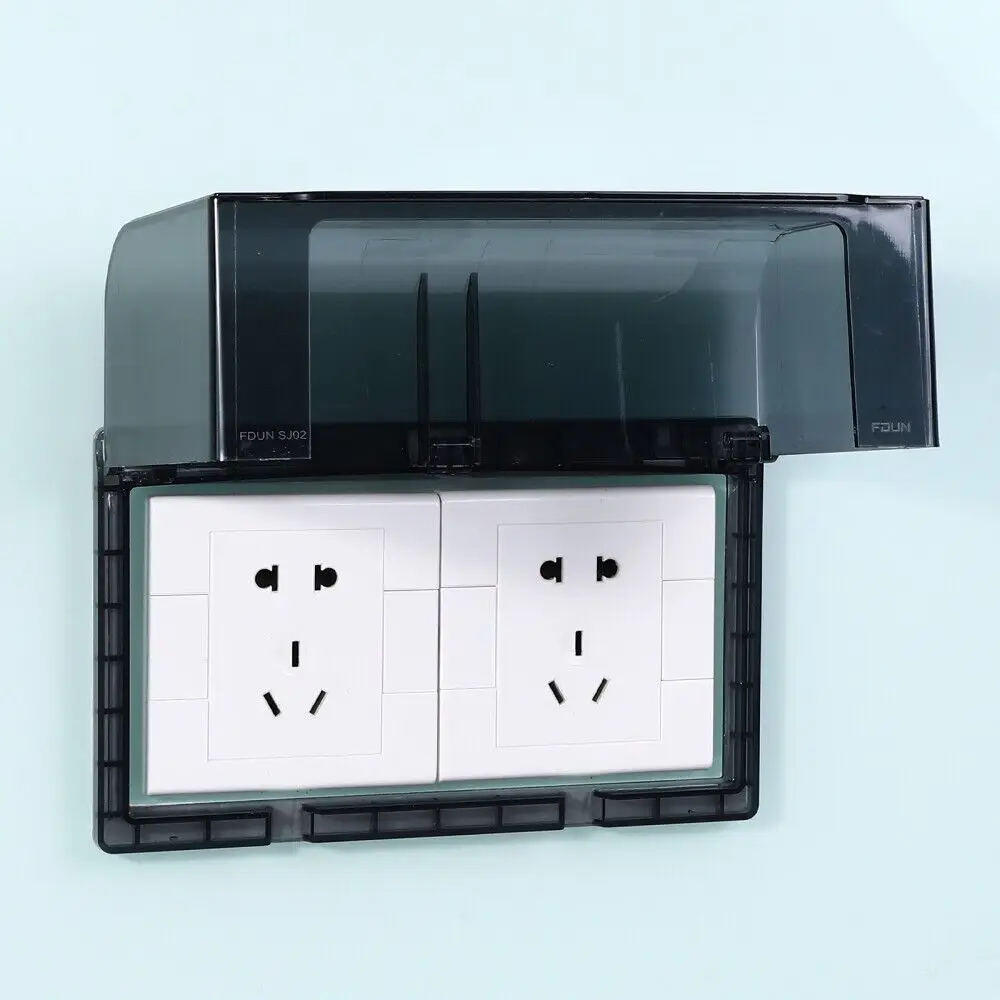PS Plastic Splashproof Box Self-adhesive Thickened Outlet Case Double-position Outlet Socket Waterproof Cover Bathroom