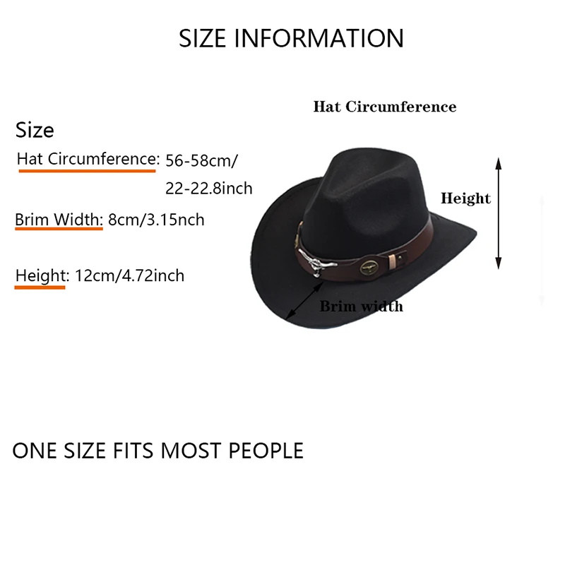 New Wome Men Black Chapeu Cowboy Hat Gentleman Jazz Sombrero Hombre Cap Dad Cowgirl Hats Size 56-58cm