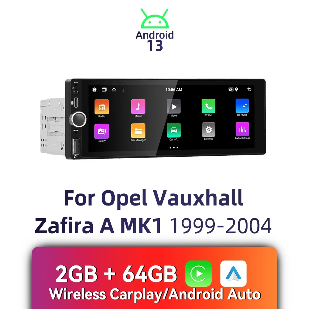 Carplay Android Auto 1 Din Radio Android Car Multimedia for Opel Vauxhall Zafira A MK1 1999-2004 6.86