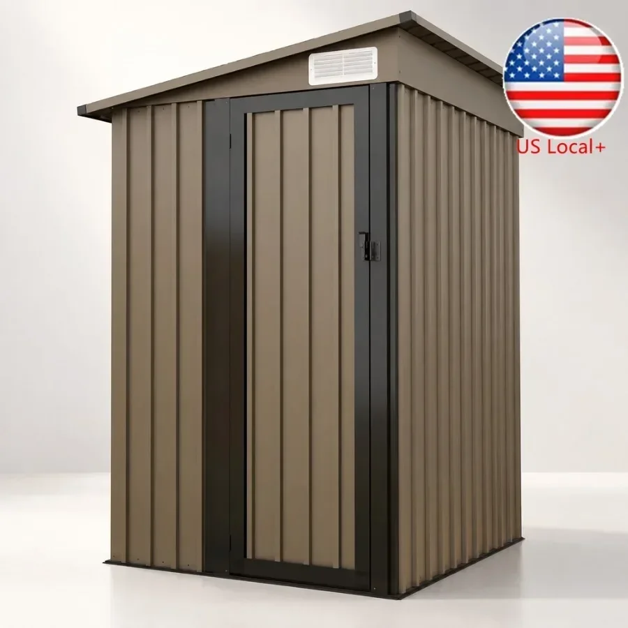 4x4 ft Outdoor Tool Shed for Garden Courtyard Storage, Galvanized Steel, Gray, Sturdy and Durable