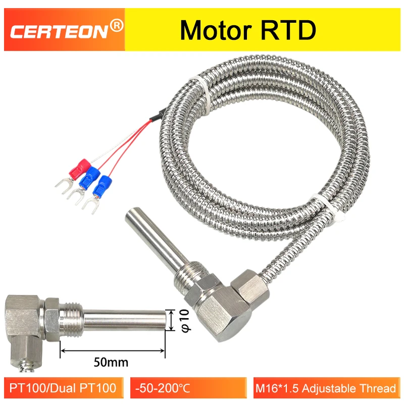 Motor Bearing Temperature Sensor PT100 RTD Probe L-Shaped Threaded Temperature Sensor Stainless Steel Industrial Probe