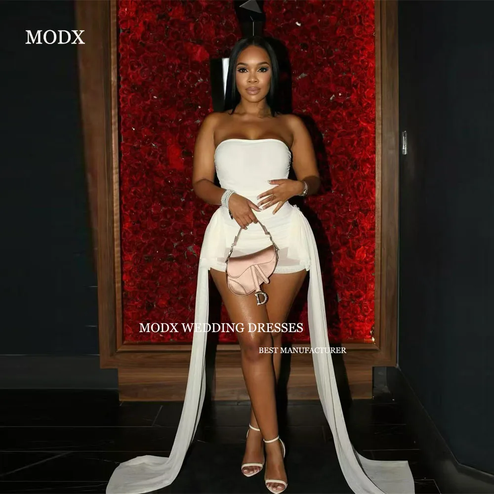 MODX Elegant White Chiffon Mini Wedding Dress Strapless Shawl European And American Women'S Formal Bridal Gowns Customized