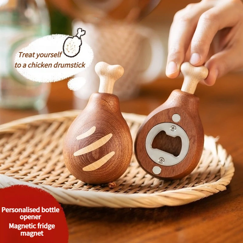 Wooden Chicken Leg Bottle Opener Magnetic Fridge Magnet Creative Beer Opener Kitchen Bar Gift Tool