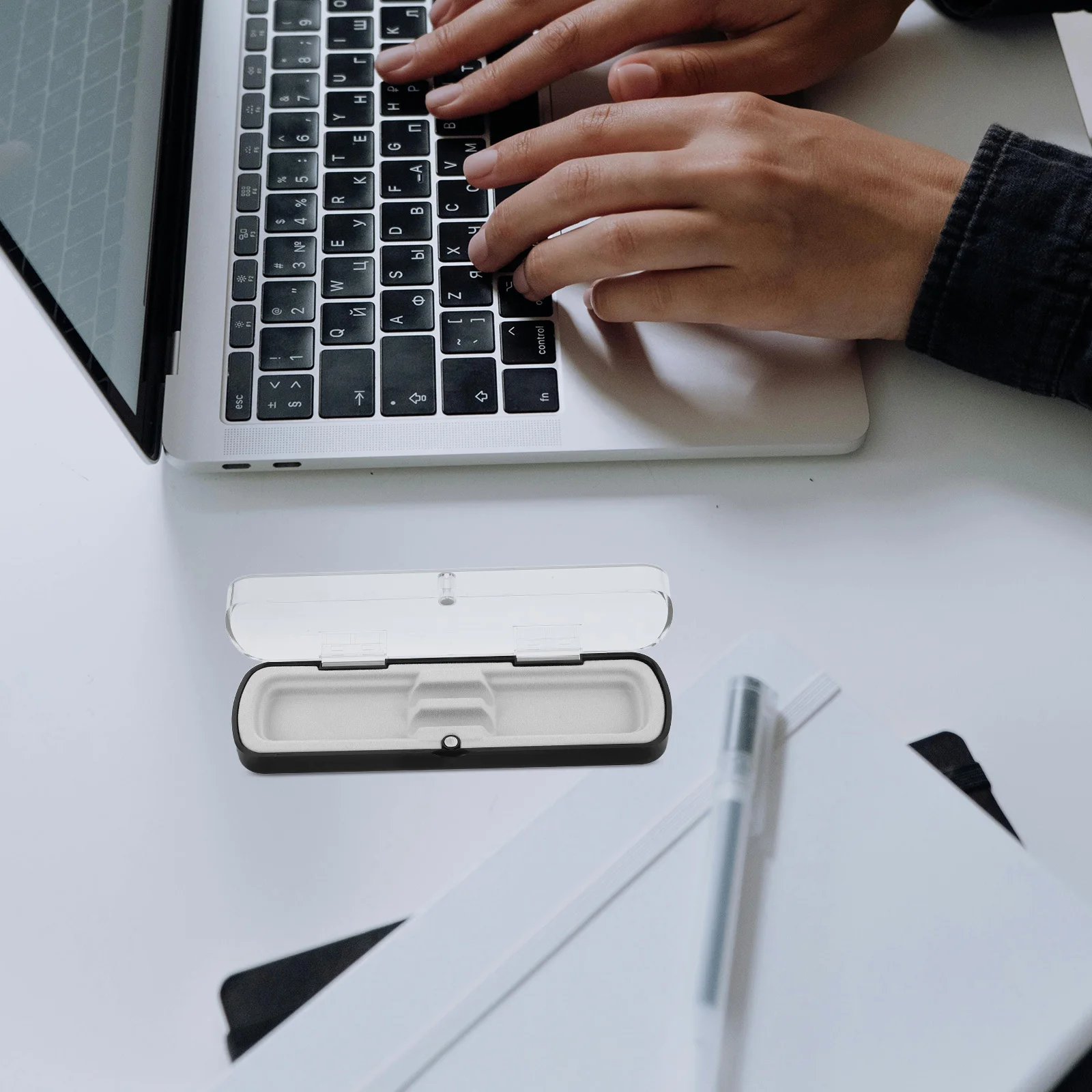 

5Pcs Rectangular Pencil Box Clear Plastic Dustproof Pen Container Set for Office School Home Use Transparent Desk Organizer