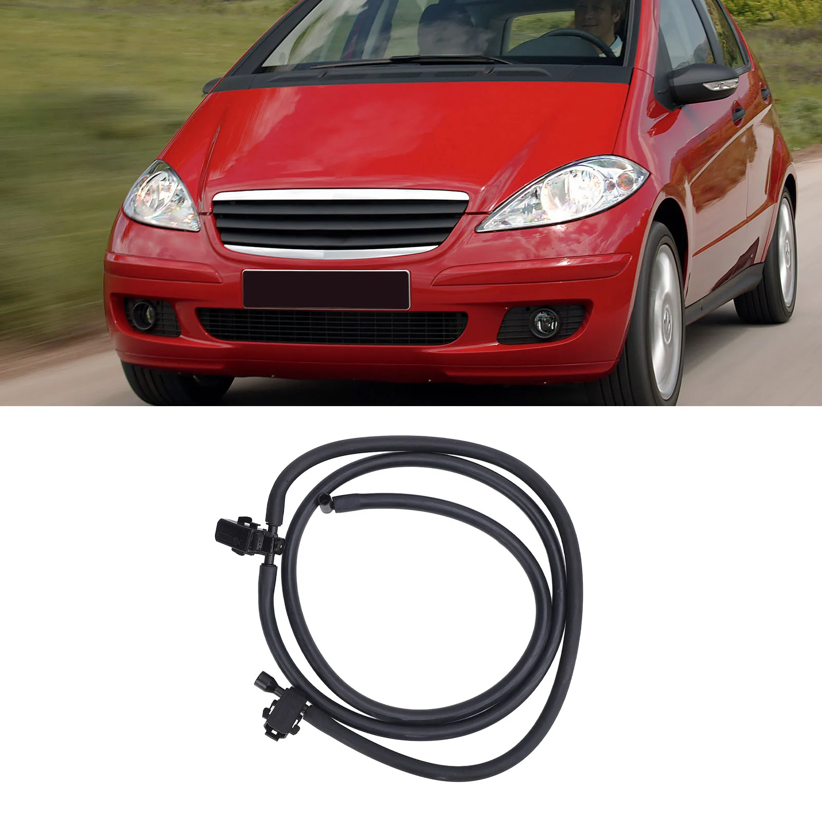 

2PCS Front Washer Nozzle and Hose A1698600492 Flexible Strong Cleaning Ability Replacement for W169 A-Class Models