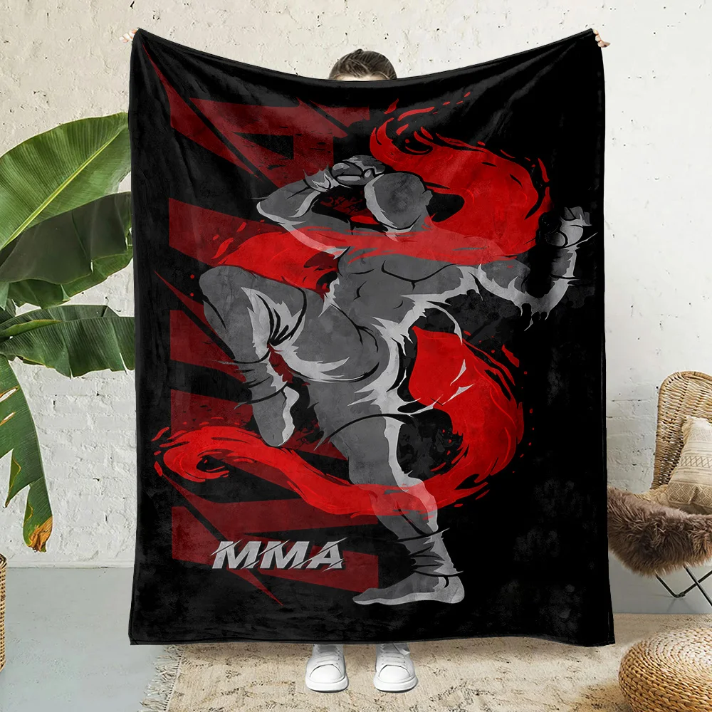 

Mixed Color MMA Fighter Printed Flannel Fleece Blanket, Polyester, Reversible, All-Season, Contemporary Style, Cartoon