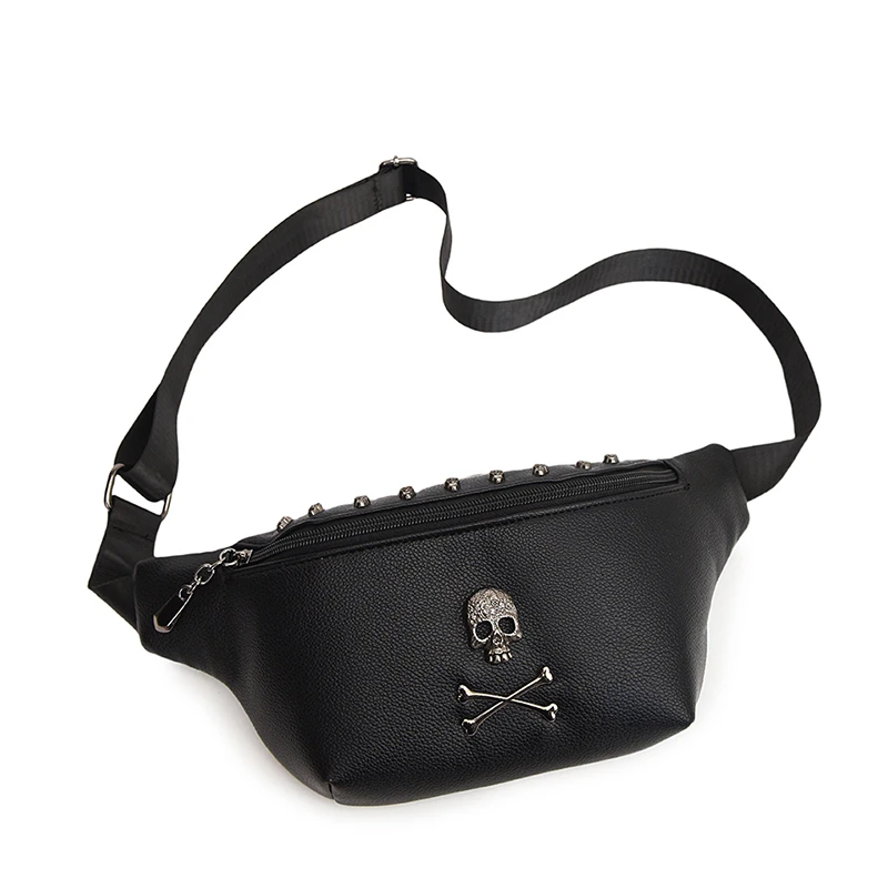Designer Heren Heuptas Hiphop Terror Skull Borsttas unisex Zacht PU Heuptas Vrije tijd Reizen Schouder Crossbody tas telefoon portemonnee