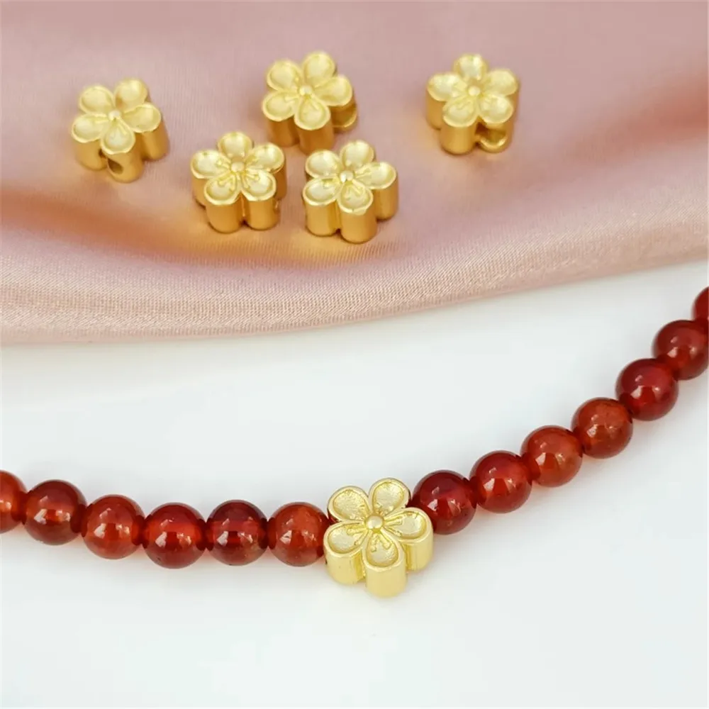 Ancient-style Gold Accessories 18K Gold-plated Peach Blossoms Large-hole Spacer Beads Stringing Loose Beads DIY Handmade Jewelry