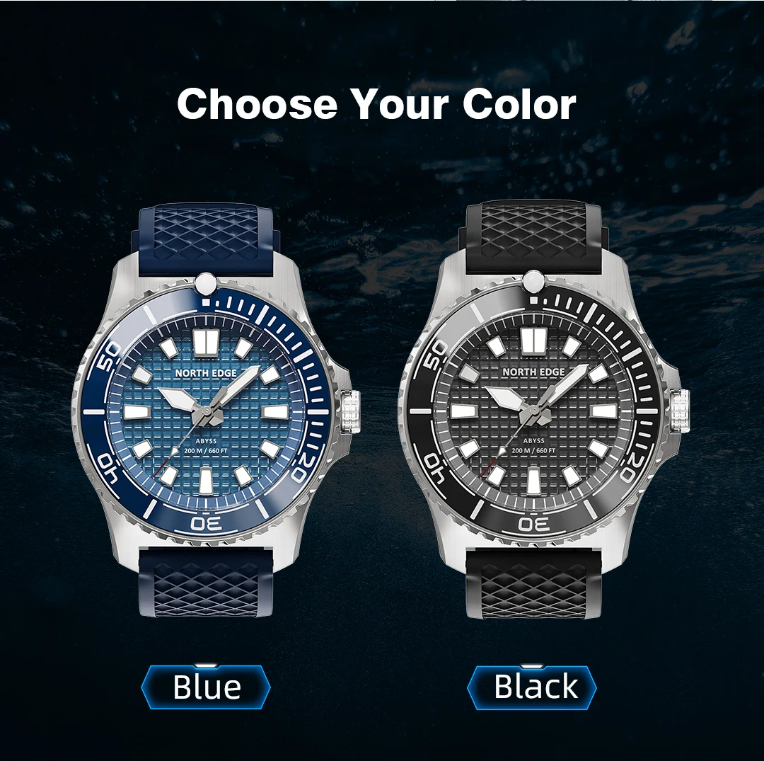 NORTH EDGE ABYSS Herren Quarzuhr Solarbetriebene Luxusuhr 200M Wasserdichte Taucheruhr 316L Stahlgehäuse 180+ Tage Energievorrat – Detail 14