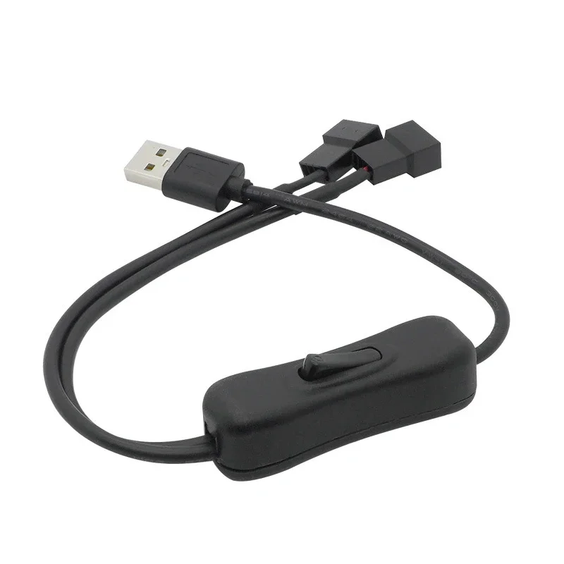 1PCS Fan Power Adapter Cable 1 to 2 Ways USB to 3 / 4 Pin PWM 5V Fan Connector with On / Off Switch, 22AWG
