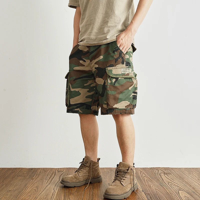 American Casual Multi Pockets Workwear Shorts for Men Summer  Loose Straight Rough Camouflage Half Pants Y2k Cityboy Streetwear