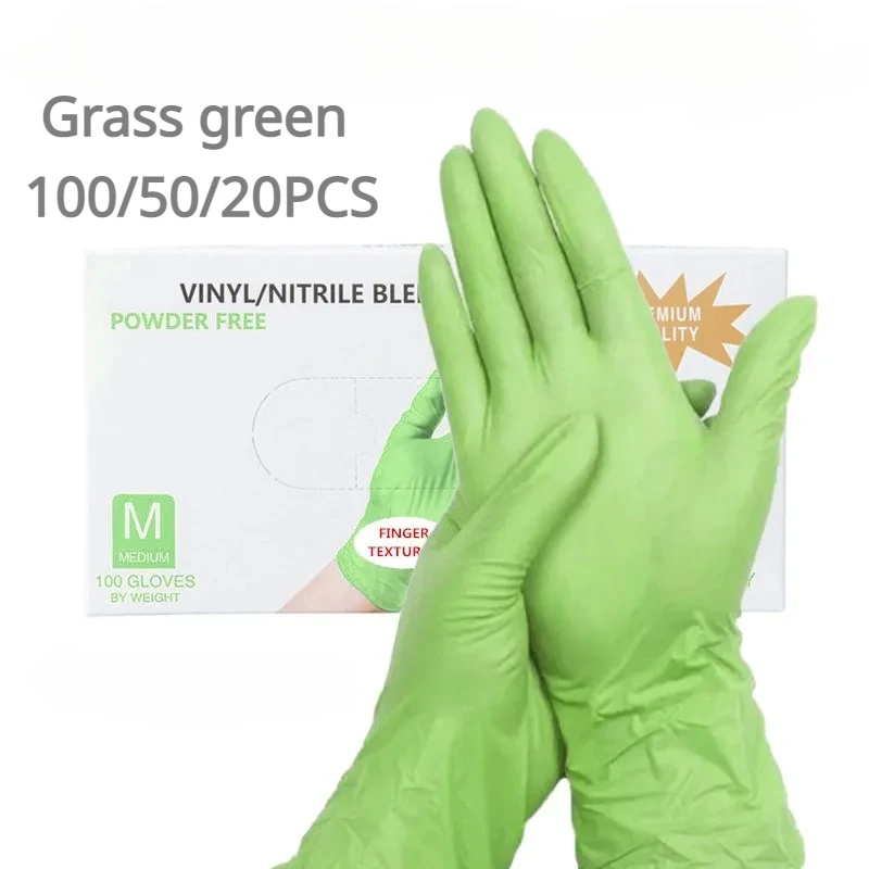 100/50/20PCS Guanti in nitrile verde chiaro per la cucina Strumento pulito per la casa Guanti monouso per trucco da giardino Guanti da lavoro