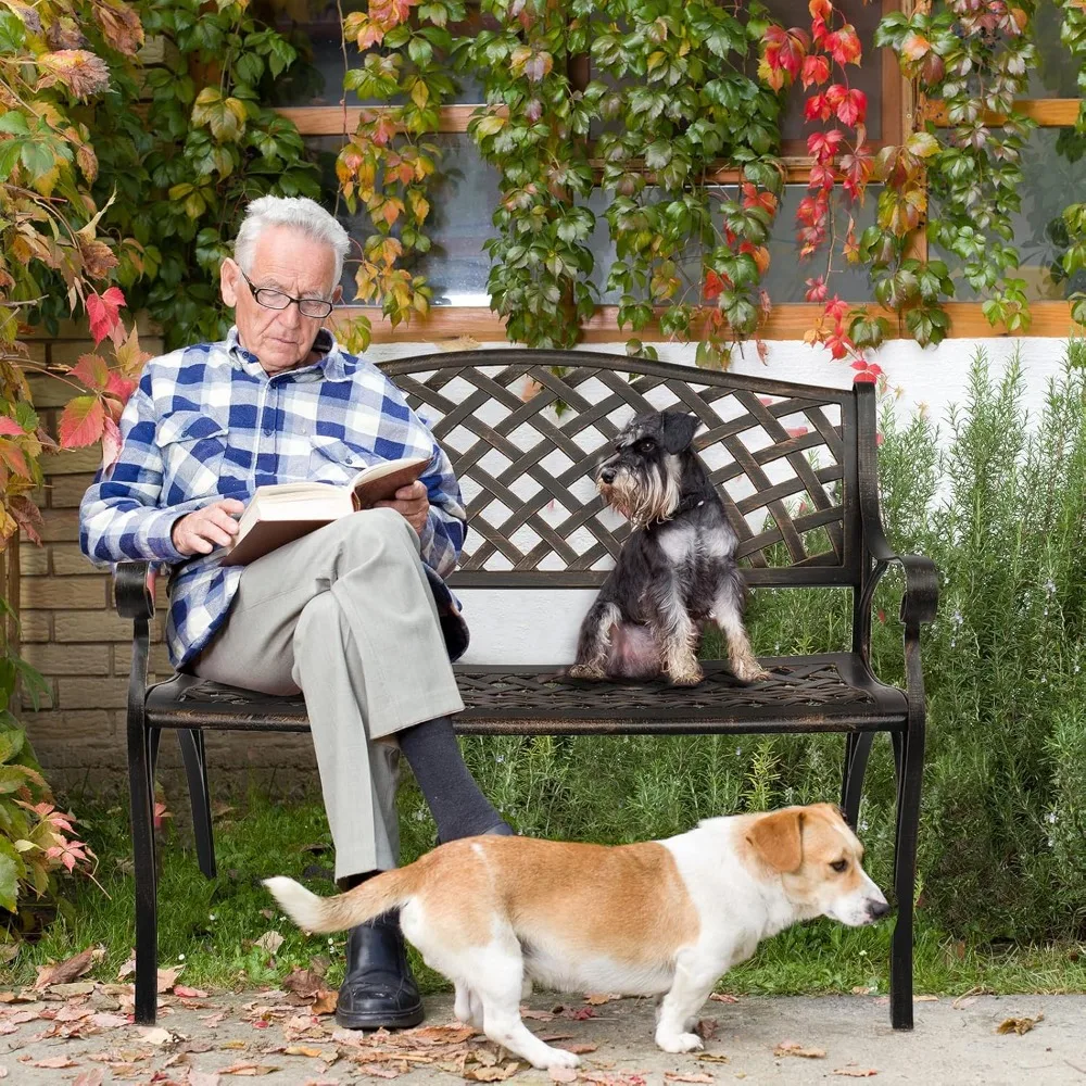 

40.5 Patio Garden Bench,Anti- Rust Cast Iron Cast Aluminum Frame for Outdoor Path Yard Lawn Work Entryway Decor Deck