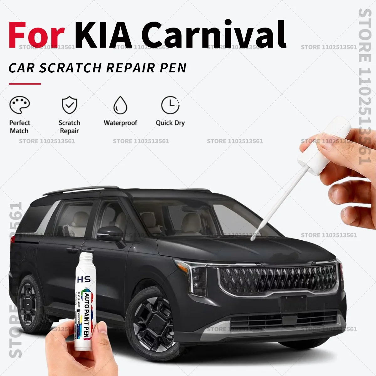 For KIA Carnival White Black Red Quick Dry Car Touch Up Paint Pen Auto Scratch Repair Brush for Paint Chips Scratches and Scuffs