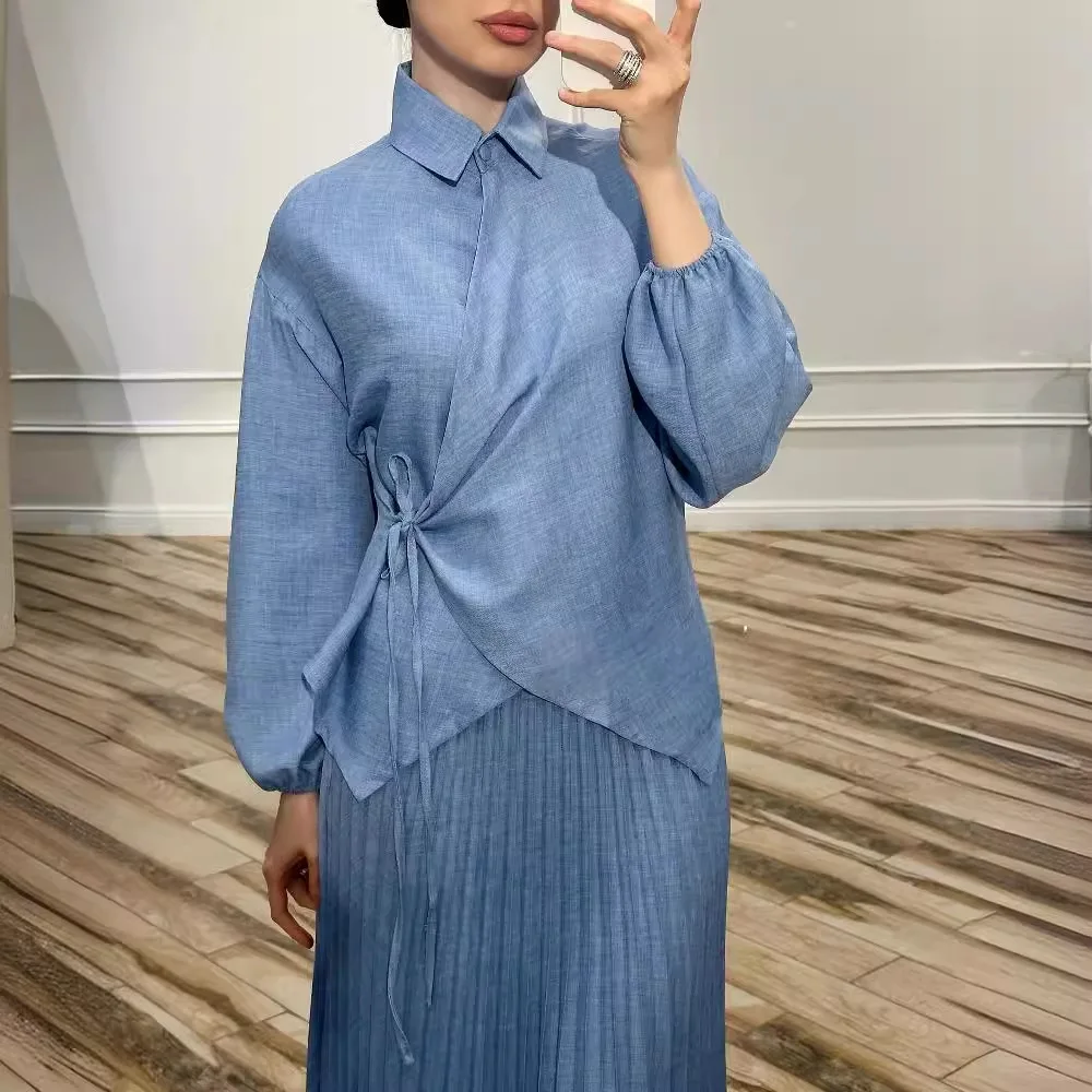 2024 New Women\'s Muslim Style, Elegant Fashion, Press-Pleated Skirt, Strappy Top, Spring Suit Skirt Chandal Mujer Musulmana