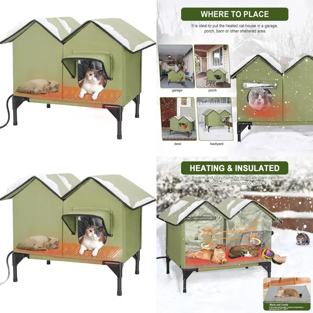 

Elevated Insulated Outdoor Cat House - Waterproof, Weatherproof, and Warm Shelter for Feral Cats (Green)