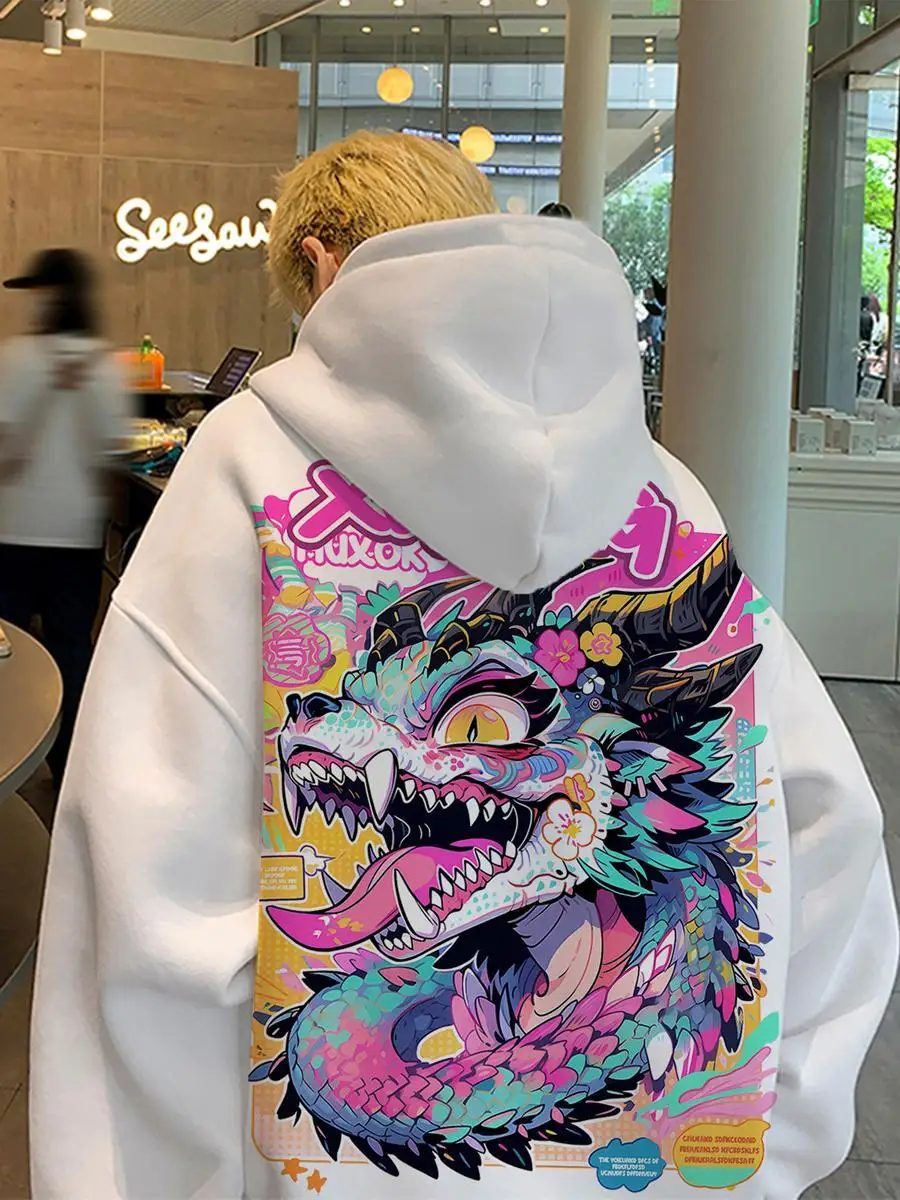 

China-Chic Hiphop Dragon Hooded Sweater For Women And Men Hoodies Loose Autumn And Winter Plush Oversize Lovers Jacket