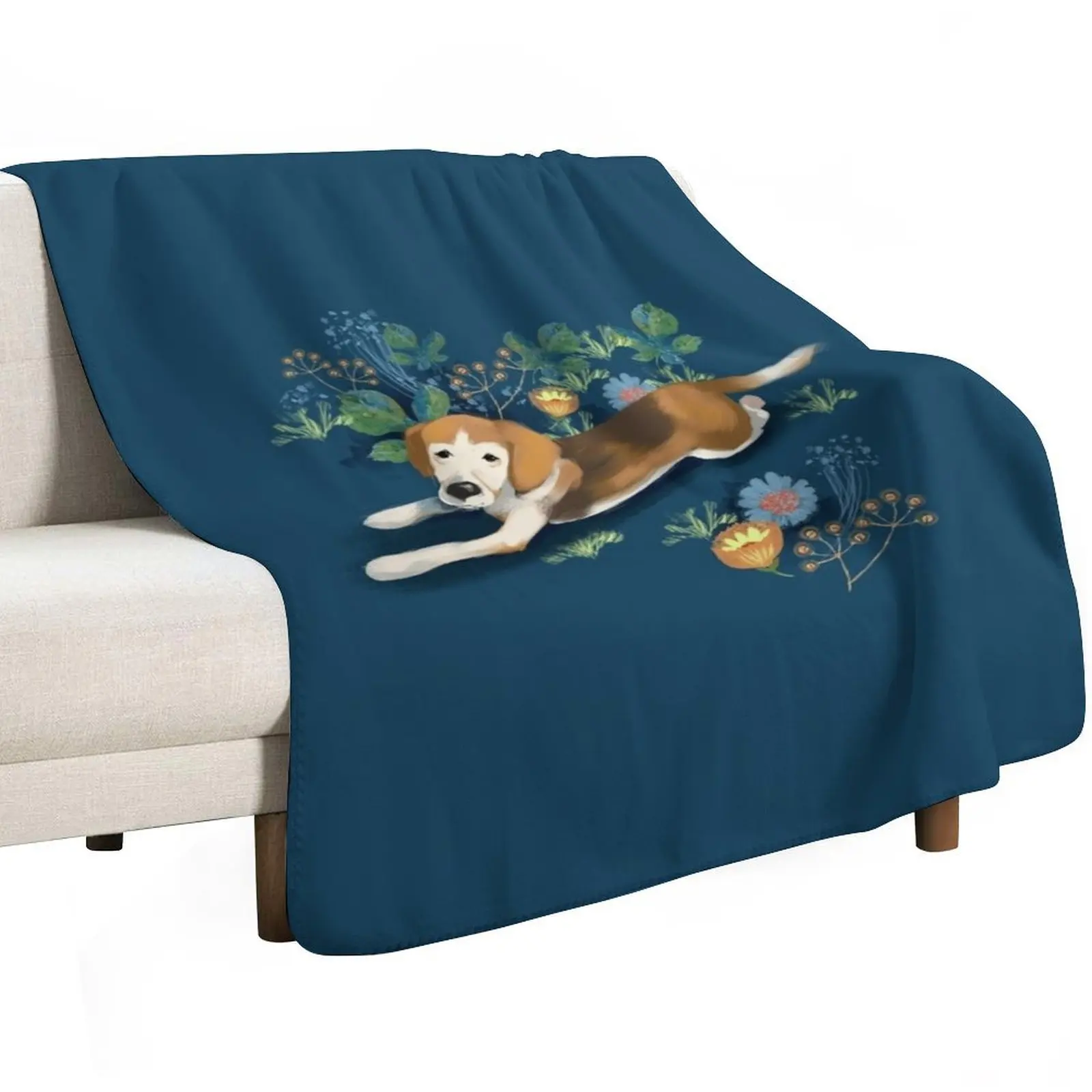 Adorable beagle art with flowers Throw Blanket Retros Flannel Fabric Bed covers Weighted Thermals For Travel Blankets