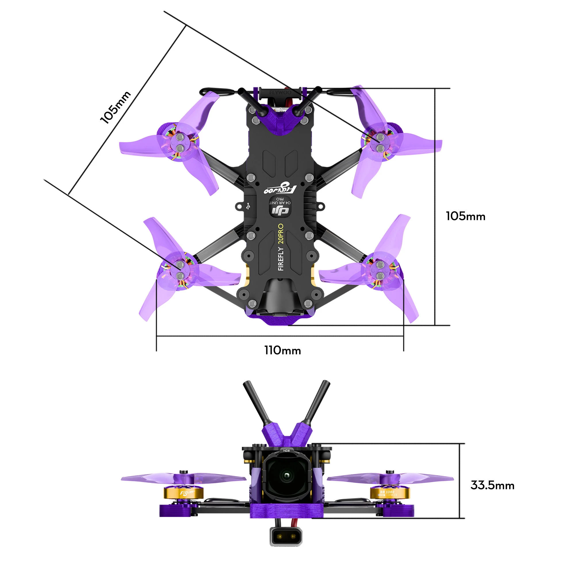 Flywoo Firefly 25MINI 3S / 20PRO 4S Micro FPV Drone GOKU F405 1303 6000KV 95-120km/h Cinematic Racing BNF - view 6