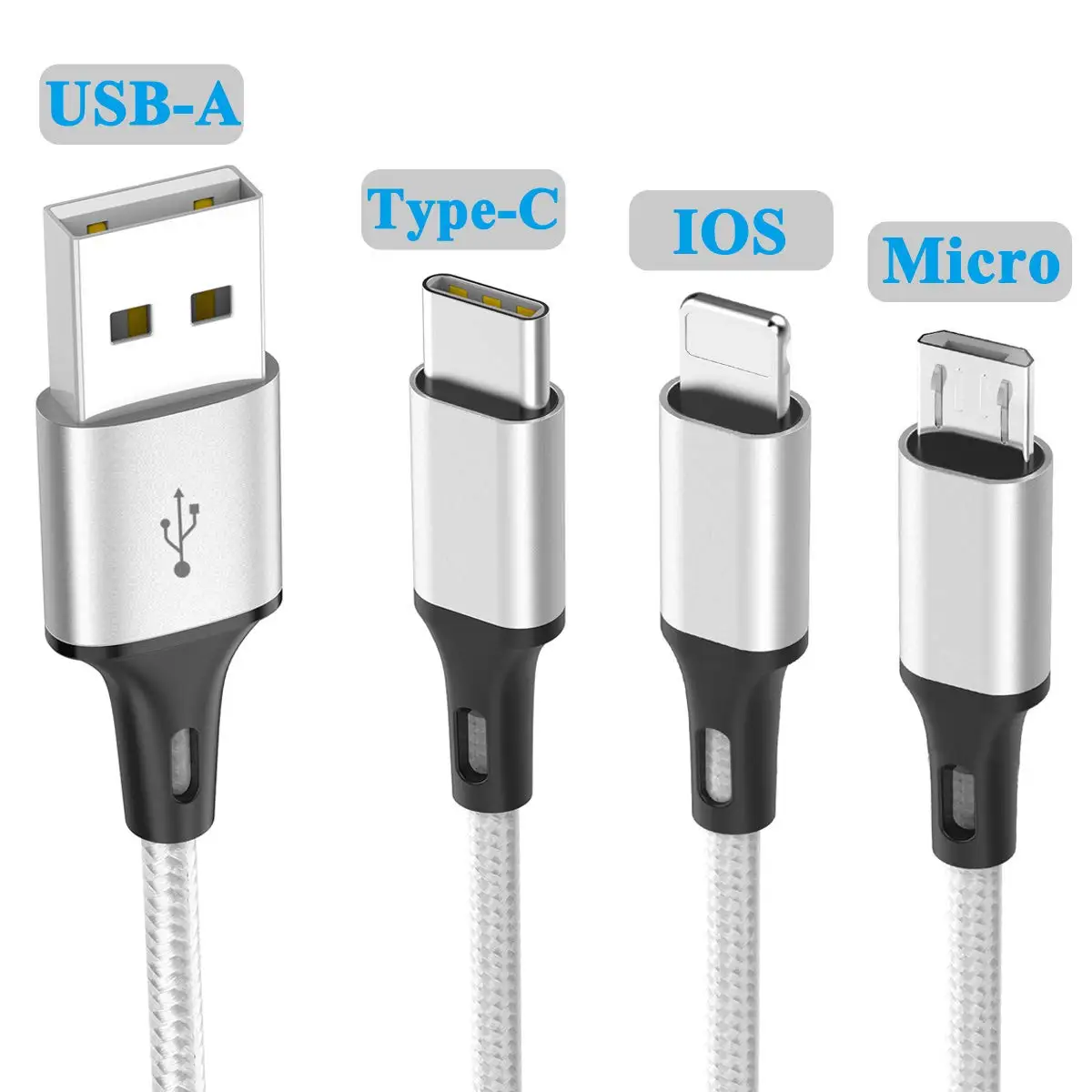 Multi Charging Cable,Multi USB 3 In 1 Charger Cable Aluminum Nylon  Multiple Charging Cord with Type-C/Micro USB Connec