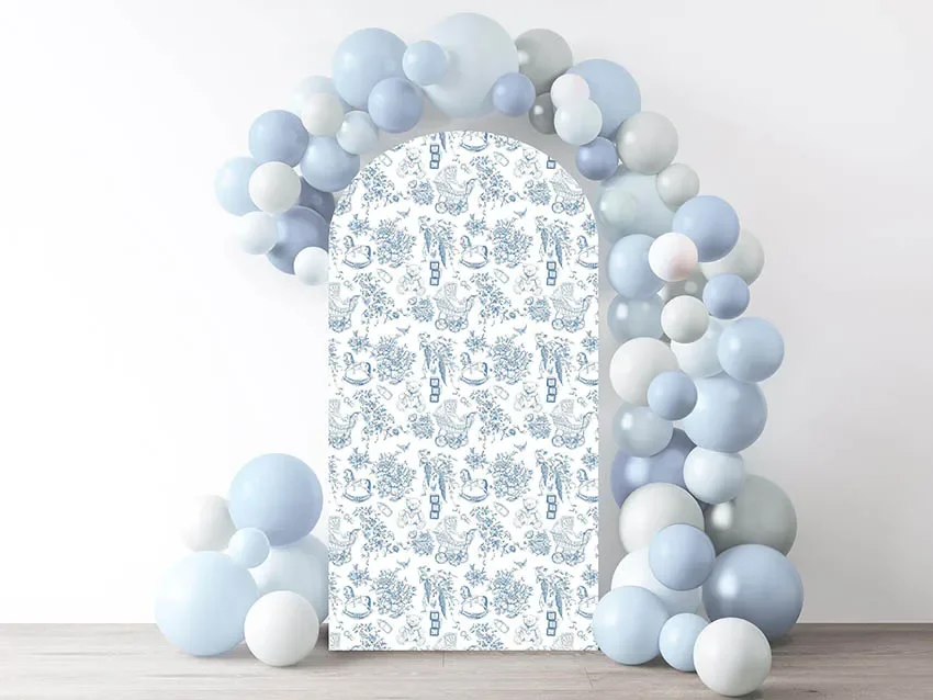 Mehofond Benutzerdefinierte 2-seitige Bär Blau Muster Floral Kind Geburtstag Party Baby Dusche Abdeckung Chiara Bogen Wand Hintergrund Dekor hintergrund