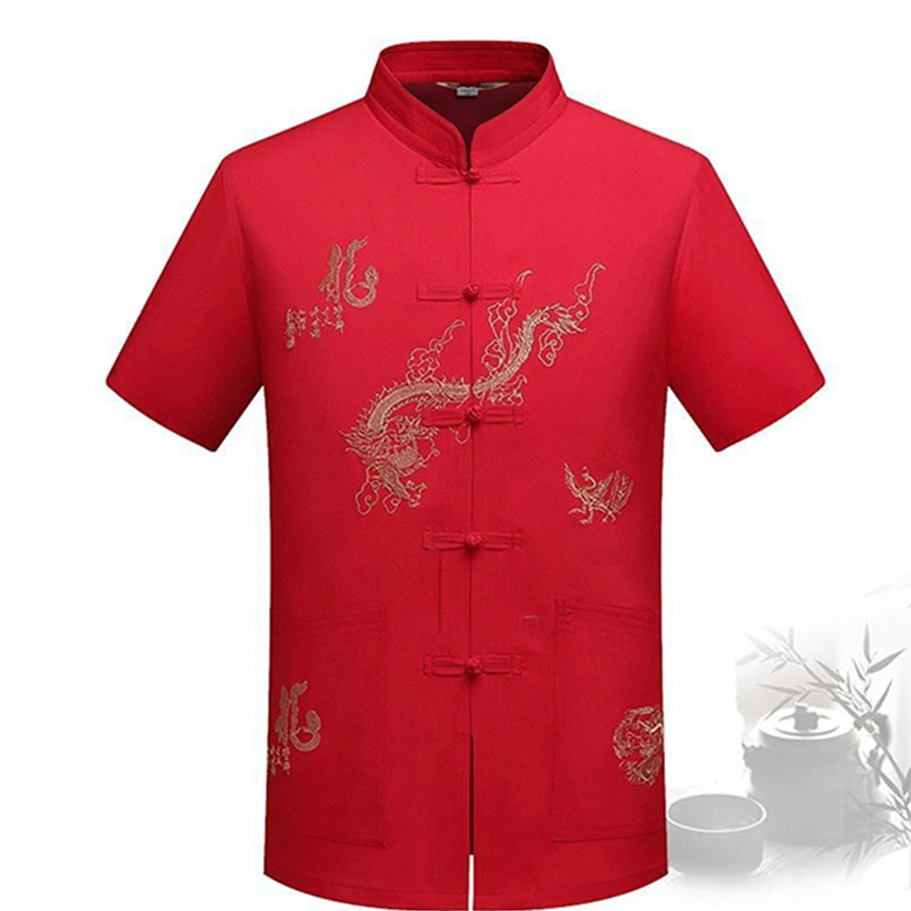 

Plus Size Traditional Chinese Men's Shirt with Short Sleeves and Classic Cheongsam Design a Perfect Blend of Tradition and Style